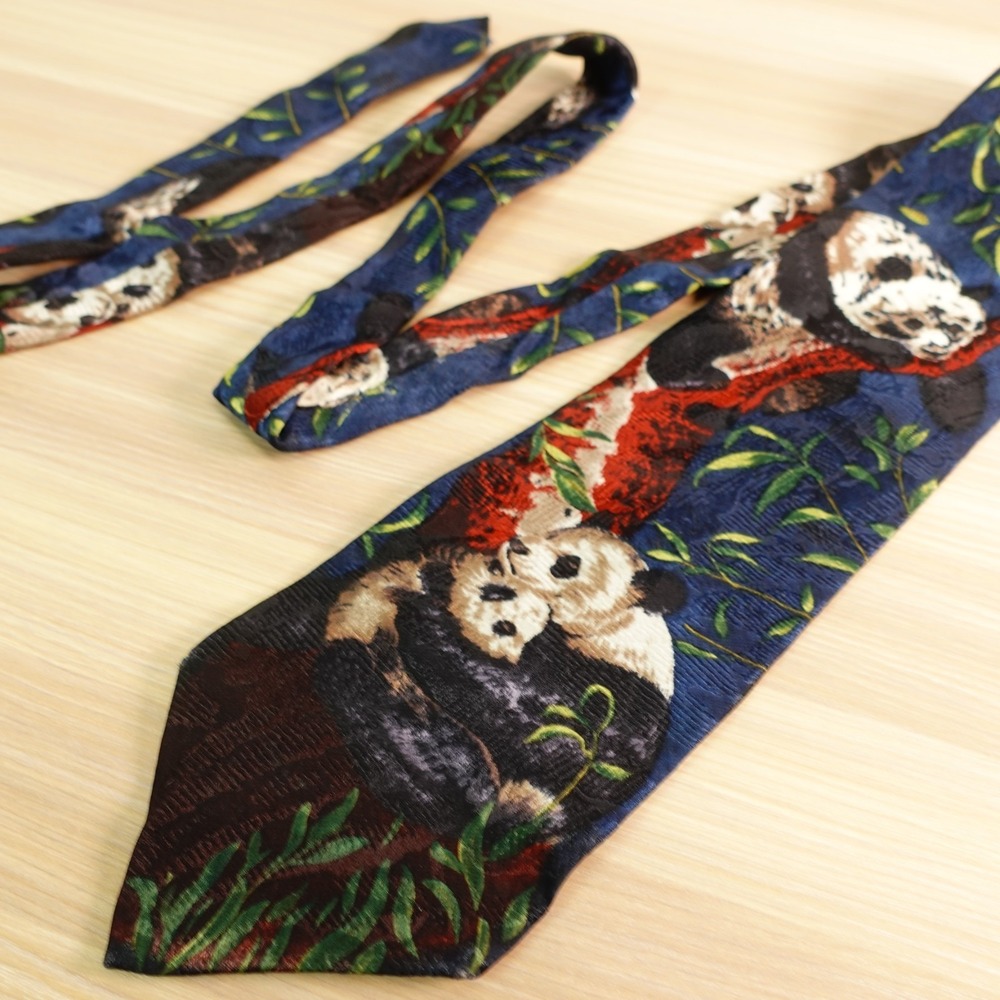 Vintage Neck Tie Mens Blue Panda Wildlife Nature WEMBLEY Endangered Species USA